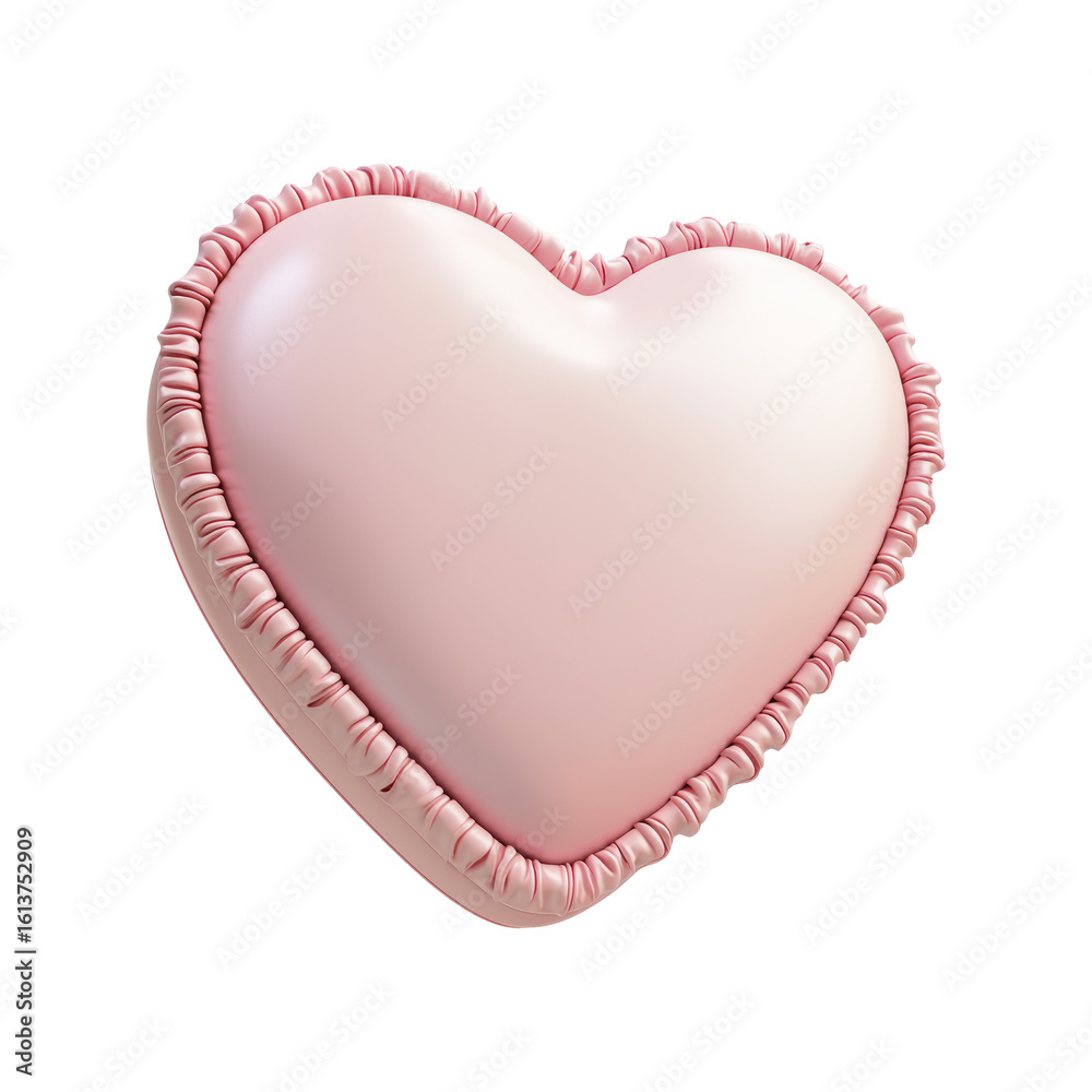 Heart-Shaped Pink Pillow With Ruffled Edges. Symbol Of Love And Comfort Isolated On Transparent Background Heart-Shaped Pink Pillow With Ruffled Edges. Symbol Of Love And Comfort Isolated On Transparent Background