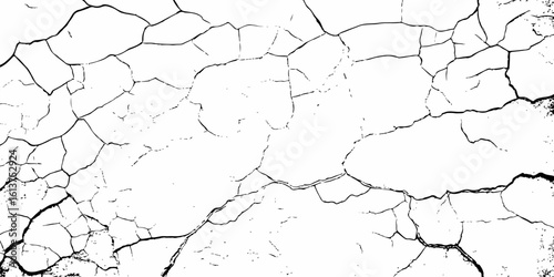  black and white dust and cracked concrete wall Texture pattern design element white background.