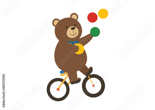 Circus bear juggling and riding a unicycle vector illustration isolated on a white background concept for print web design banner poster sticker card and