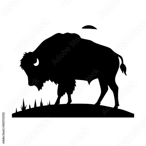 Bison Silhouette in Foggy Prairie at Sunrise