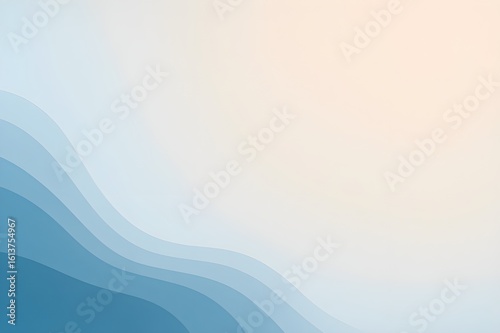 Cool Blue Layered Waves Bottom Left, Large Copy Space. Generative AI