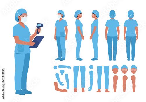 Medical professional in scrubs with various poses and body parts