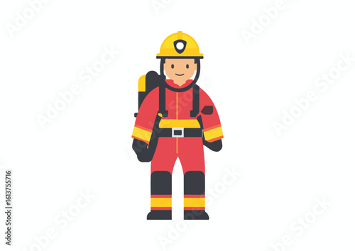 Firefighter in Protective Gear Vector Illustration Isolated on White Background Perfect for Safety Training Materials and Emergency Response Resources