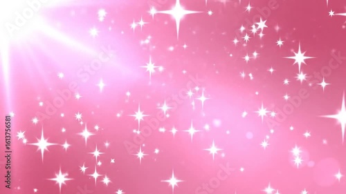 Animated Bright Stars And Glowing Light Particles On Pink Background
