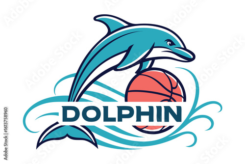 Dolphin Mascot with Basketball and Waves for Sports Team Logo Design