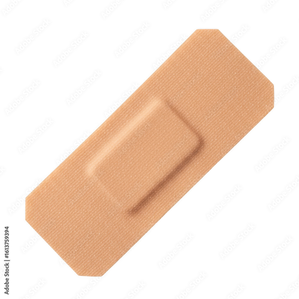 A single adhesive bandage with a sterile pad for wound care and first aid isolated on transparent background A single adhesive bandage with a sterile pad for wound care and first aid isolated on transparent background