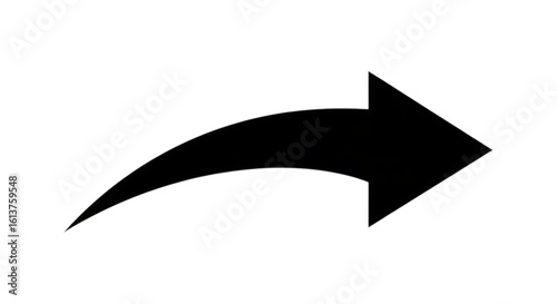 Simple black curved arrow icon pointing right with a small dot at the start isolated on transparent background