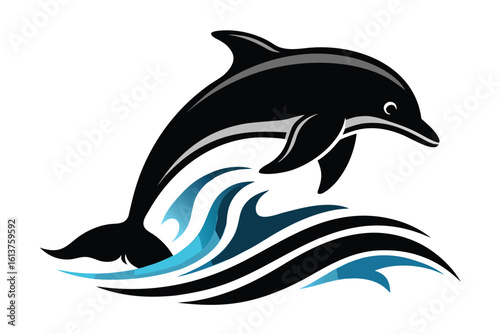 Elegant Dolphin Leaping from Ocean Waves a Stylized Aquatic Illustration