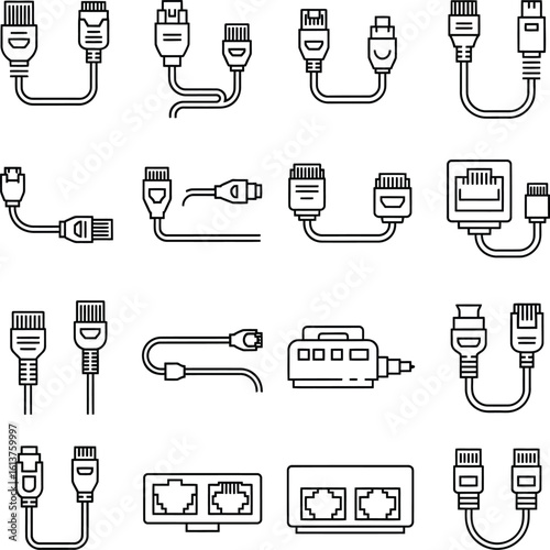 Network Cables and Ports - Digital Connectivity Outline Icons
