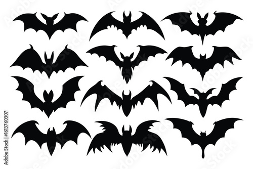 Halloween bat silhouettes vector set for spooky decorations