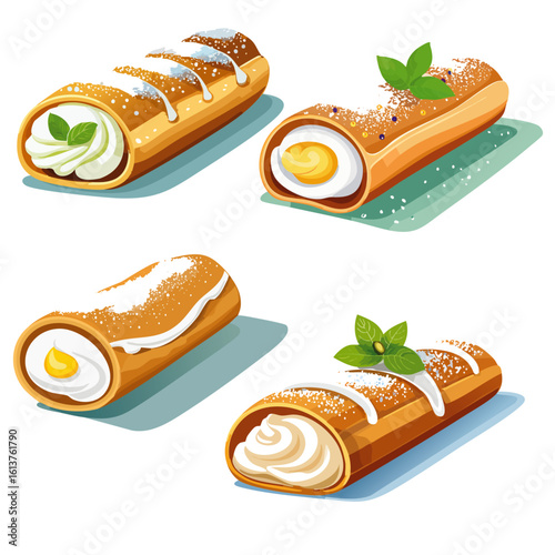 Minimalist vector of a cannoli pastry with cream filling, clean lines