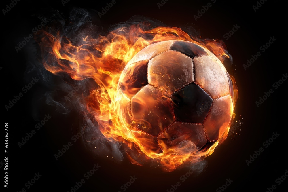Fototapeta premium Vibrant soccer ball imagery ablaze with energetic flames for striking t-shirt designs in sports fashion and fan gear