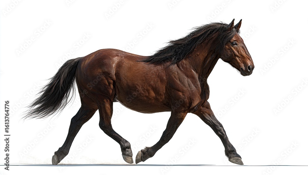 Obraz premium Brown horse in motion against white