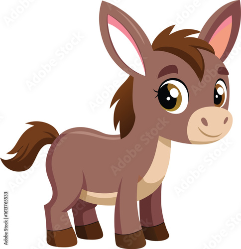 Cute cartoon donkey illustration isolated on white, a funny farm animal drawing with a happy brown head, no wild deer or goat