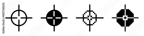 Pixel aim icons set. Focus target symbol collection.