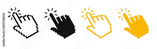 Hand cursor pixel icons set. Pointer clicking symbol. Vector illustration.