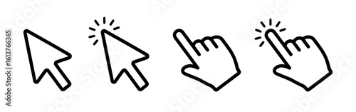 Mouse click cursor set. Arrow cursor pointer collection.