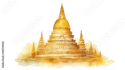 Famous Wat Phrase Ka ew temple in Bangkok Thailand isolated on white background