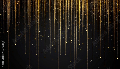 Elegant golden light particles falling vertically like rain