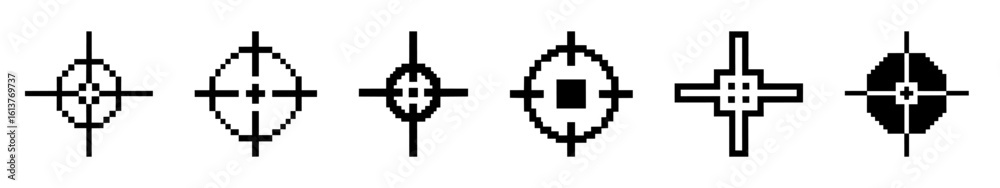 Obraz premium Pixel aim icons set. Focus target symbol collection.