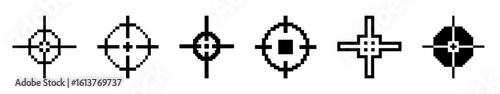 Pixel aim icons set. Focus target symbol collection.