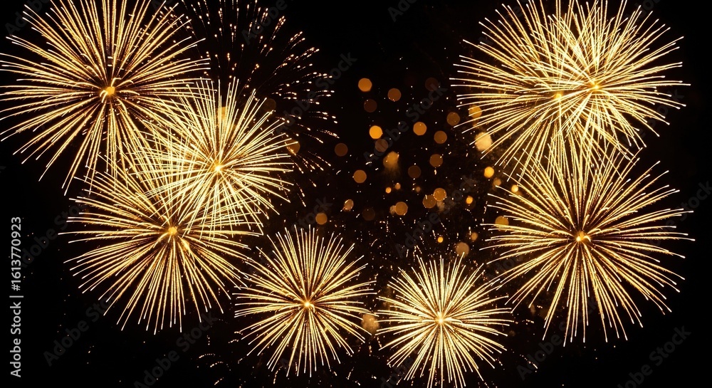 Naklejka premium Golden fireworks bursting in a dark night sky