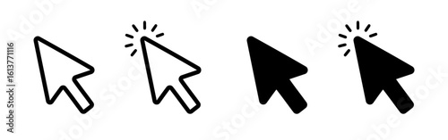 Arrow click cursor set. Mouse cursor pointer collection.