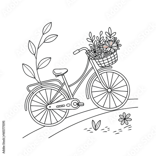 Vintage bicycle with flowers in basket vector illustration