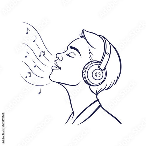 Person enjoying music with headphones and singing along


