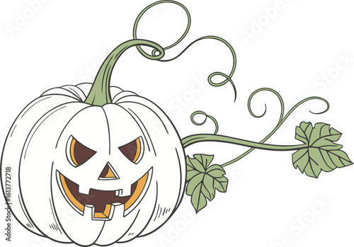 Halloween pumpkin illustration with detailed carving and vibrant orange color perfect for seasonal artwork and festive designs. Halloween pumpkin design featuring realistic texture and spooky carved
