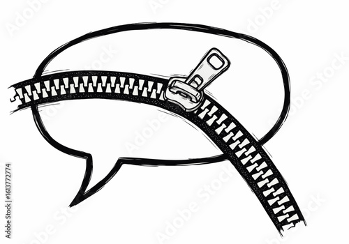 Speech bubble with zipper concept for communication silence