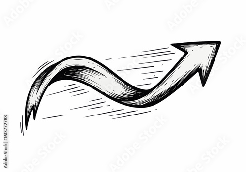 Stylized arrow pointing upwards with motion lines illustration