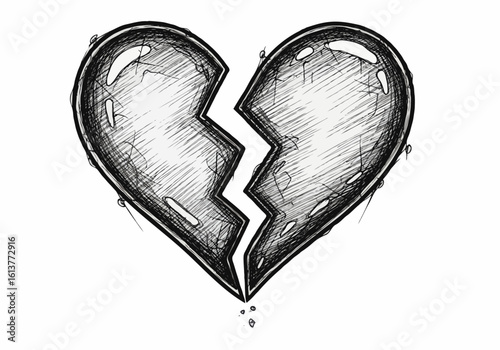 Illustration of a broken heart with a sketch style effect