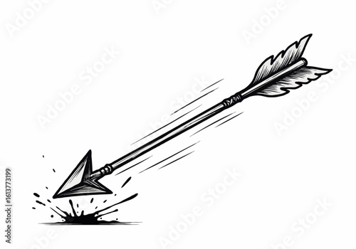 Arrow striking ground with motion lines and splash effect art