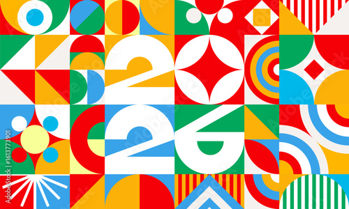 2026 banner colorful geometric style modern typography for poster, greeting card, flyer, event calendar vector 10 eps