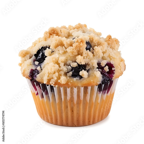 Blueberry Muffin with Streusel Topping Isolated on White Background