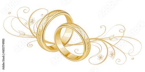 Golden wedding rings isolated on transparent background
