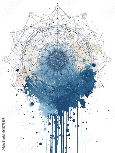 This artwork features a flow constellation mandala with intricate designs and a vintage watercolor background. It emphasizes themes of identity, connection, and introspection