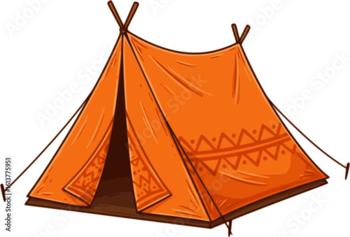 Orange camping tent vector illustration isolated PNG background. Native American teepee tipi for outdoor adventure, wilderness camping, festival design. Perfect for travel and nature projects. PNG