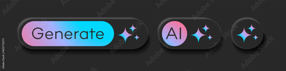 Generate AI buttons user interface set 3d style black. Artificial intelligence button trendy neumorphic for ui ux element, app, website vector 10 eps Generate AI buttons user interface set 3d style black. Artificial intelligence button trendy neumorphic for ui ux element, app, website vector 10 eps