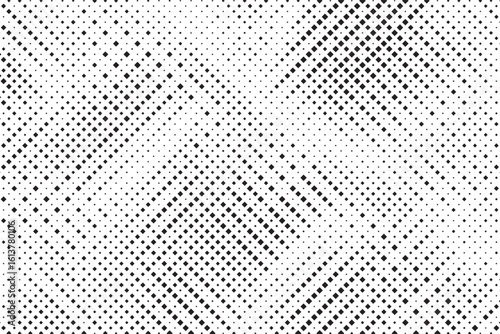 Square dot background. Faded grit noise texture. White and black halftone wallpaper. Retro pixelated backdrop. Anime or manga style comic overlay. Vector graphic design textured template