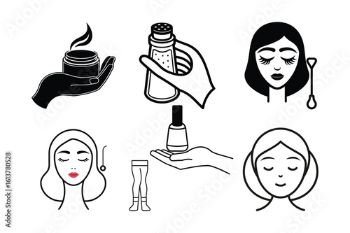 Minimal Line Icons for Makeup and Body Care Essentials