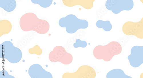 Colorful abstract shapes pattern in pastel shades on white background  