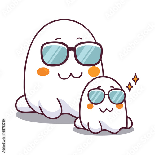 Vector art of two cute ghosts wearing sunglasses isolated on white background