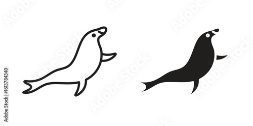 Sea lion icon vector editable. black vectors set