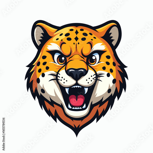 Vector illustration of a roaring cheetah with sharp fangs
