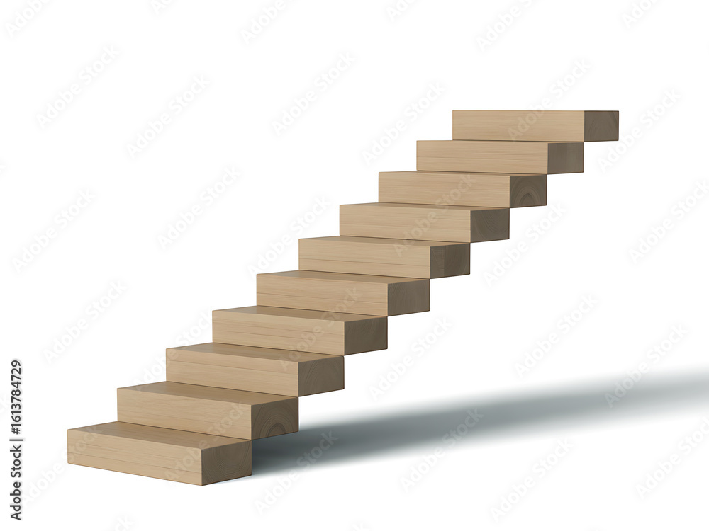 Fototapeta premium Simple cardboard stairs ascending against a white background with shadow