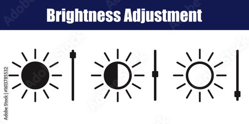 Brightness Adjustment Icons with Sun and Sliders – Light Control Symbols for Display Settings and UI.