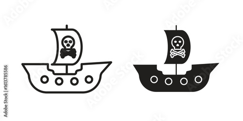 Pirate ship icon vector editable. black vectors set
