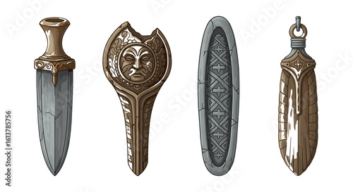 Ancient mystic relic artifacts for games or illustrations, detailed